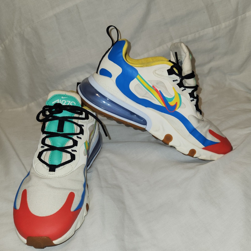 Nike Air Max 270 React Women White Blue Aqua CT1634-100 Size 9.5